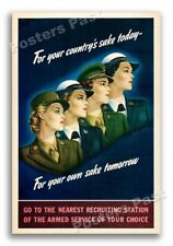WW2 Women's Recruiting Poster 1944 Armed Services - 16x24 picture