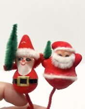 Two Vintage Christmas Santa with A Tree Felt and Pipe Cleaner Gift Tie-On picture