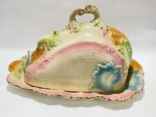 Antique Porcelain Covered Cheese Keeper And Plate Gold Victorian Design 1880s picture