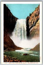 Beautiful Falls from Mountain Below - Yellowstone Park - Vintage Postcard picture