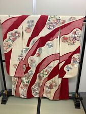 Japanese Vintage Kimono Furisode silk red Shibori flower expensive Height 62.9in picture