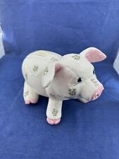 Vintage Large Porcelain Floral Pig Piggy Bank Swine Hand Painted Signed picture