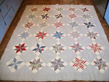 Vintage 1940's? Handmade Quilt Star Flower Pattern Cotton; Light Blue; 82