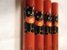 2 Pr. Vintage China / Japan Red Round Chopsticks Hand Painted Waving Cats Kittys picture
