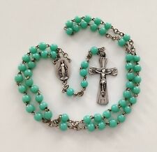 Mama-Estelle Antique Rosary Virgin Miraculous 59 Beads Glass Round Green picture