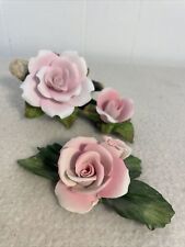 Napoleon Capodimonte Italy Porcelain Pink Rose Green Leaves Flower picture
