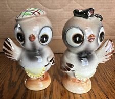 Vintage Enesco Anthropomorphic Owl Birds with Beret & Bow Salt & Pepper Shakers picture