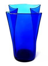 BLENKO GLASS COMPANY 8813-S SAPPHIRE BLUE PAPER BAG SCULPTURAL POP ART MCM VASE picture