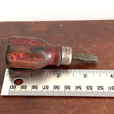 VINTAGE  Made in USA Short Stubby Screw Driver Flat Head red WOOD Handle 3.5