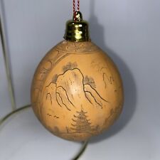 VTG Hand Etched Wooden Gourd, Asian Art, Christmas Ornament Authentic, Hollowed picture