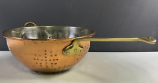 Vintage French Copper Colander Brass Handles Tinned Interior picture