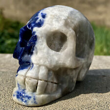 317G Natural Blue stripe quartz hand Carved skull crystal healing picture