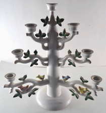 Vintage Ceramic Candelabra Tree 10 Candle Holder Birds Leaves France 14.5x12.5 picture