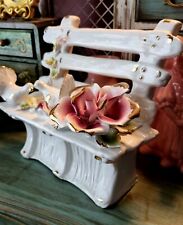 Vintage Shabby Chic Porcelain Bench With Roses And Birds-READ picture