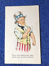 1917 4th of July, Uncle Sam Means Business,  Patriotic WWI Antique Postcard picture