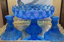 vintage frosted blue Westmorland glass console set picture