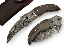AishaTech Hand Crafted Pocket Knife Damascus Steel Color Bone Handle AT-P-1405 picture