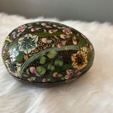 Vintage Hand Painted Papier Mache Kashmir 5” Egg Trinket Box - Made in India picture