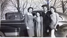 Vintage 1940’s PHOTO US Seaman Sailor Pretty Wife Family Automobile WW2 Era picture