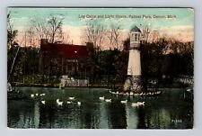 Detroit MI-Michigan, Log Cabin, Light House, Palmer Park, c1914 Vintage Postcard picture