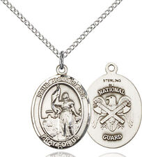925 Sterling Silver St Joan Of Arc Nat'l Guard Military Catholic Medal Necklace picture