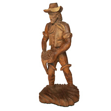 Antique Minor Prospector Figurine Gold Pan Large Wooden Hand Carved HTF Chipped picture