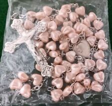 Vtg NIB Chapel Sterling Pink Heart Bead & Sterling Silver Rosary  picture