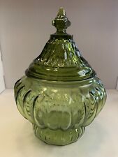Inarco USA #5441 Emerald Green Depression Glass Fluted Vase Planter with Lid picture