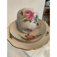 Vtg Meissen pink rose teacup saucer under plate demitasse. picture