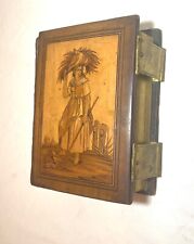antique 1800's handmade inlaid marquetry wood brass photo album w/ photographs  picture