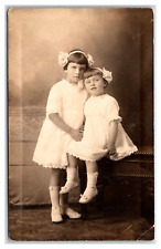 RPPC Older & Younger Sister bows ~ Child fashion picture