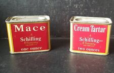 Set of 2 Vintage Red Schilling Spice Tins ~ CREAM TARTAR and MACE picture