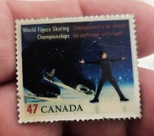 VTG Lapel Pinback Hat Pin Stamp Winter Figure Skating Championship Canada  picture