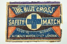 Vintage Match Box Cover Only The Blue Cross Safety Match Nitedals Norway GG144 picture
