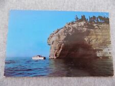 Munising MI Boat at Indian Head Rock Upper Peninsula Pictured Rocks Vtg Postcard picture