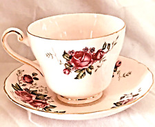 TEA CUP w SAUCER Bone China Tuscan England Pale Pink Floral w Gold Vintage 186 H picture