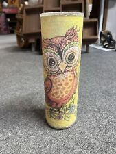 VTG 1970s Sugar Frosted Owl Cylinder Candle Holder Retro BoHo Chicago Candle Co picture