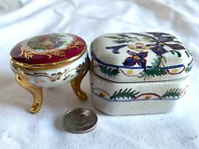 2 SMALL TINY LIMOGES & PORTUGAL PAINTED TRINKET JEWELRY BOXES-  picture