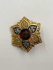 Vintage Star Shaped Flower W/ Leaves Design In Middle Lapel Pin Brooch picture