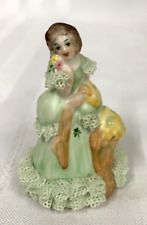 Vintage Irish Dresden Porcelain Lace Victorian Lady Miniature Figurine 2” Tall picture
