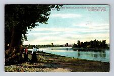 Davenport IA-Iowa, View Across Dam From Suburban Island, Vintage c1911 Postcard picture