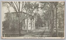 Old US Arsenal Bldg~Vergennes VT~Bldg In Tree View~Front Sidewalk~B&W~PM 1908 PC picture