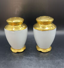 Vintage Gold And White Salt And Pepper Shakers-signed M. Douglas On Bottom picture