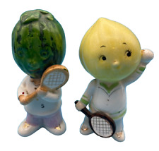 Napco 1956 Anthropomorphic Salt Pepper Shakers~Watermelon & Lemon Playing Tennis picture