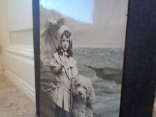 Antique Photo Post Card RPPC Girl Poodle Dog Parasol Elegant Hand Writing picture