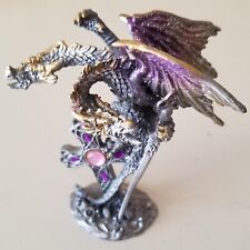Pewter Two Headed Dragon with Jeweled Cross Cool Colors.  [C3] picture