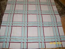 Vintage 50's Cotton/Linen Blend PLAID Tablecloth TURQUOISE, Burgandy, GRAY 49x48 picture