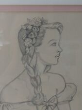 FRAMED 1944 Named Trench Art Pencil on Paper of a Young Lady USN WWII Framed picture