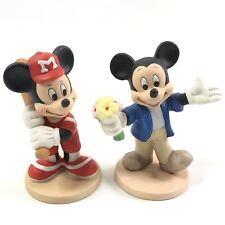 Set of 2 Disney Mickey Mouse Bisque Figurines Baseball Flowers Sri Lanka Vint picture