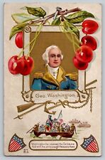 George Washington Crossing Delaware Portrait Vtg Embossed Postcard c 1910s Flag picture